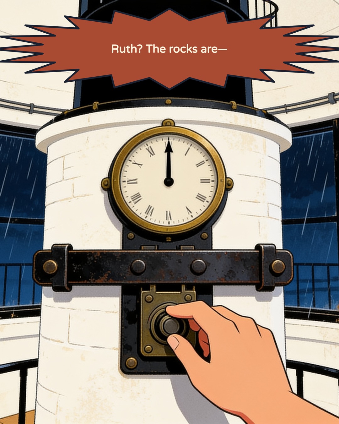 A hand reaches for a switch as the clock strikes midnight